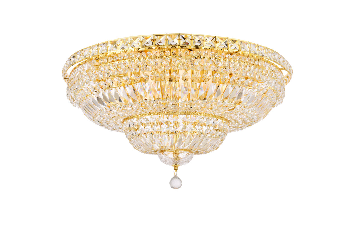 Tranquil 18 light Gold Flush Mount Clear Royal Cut Crystal