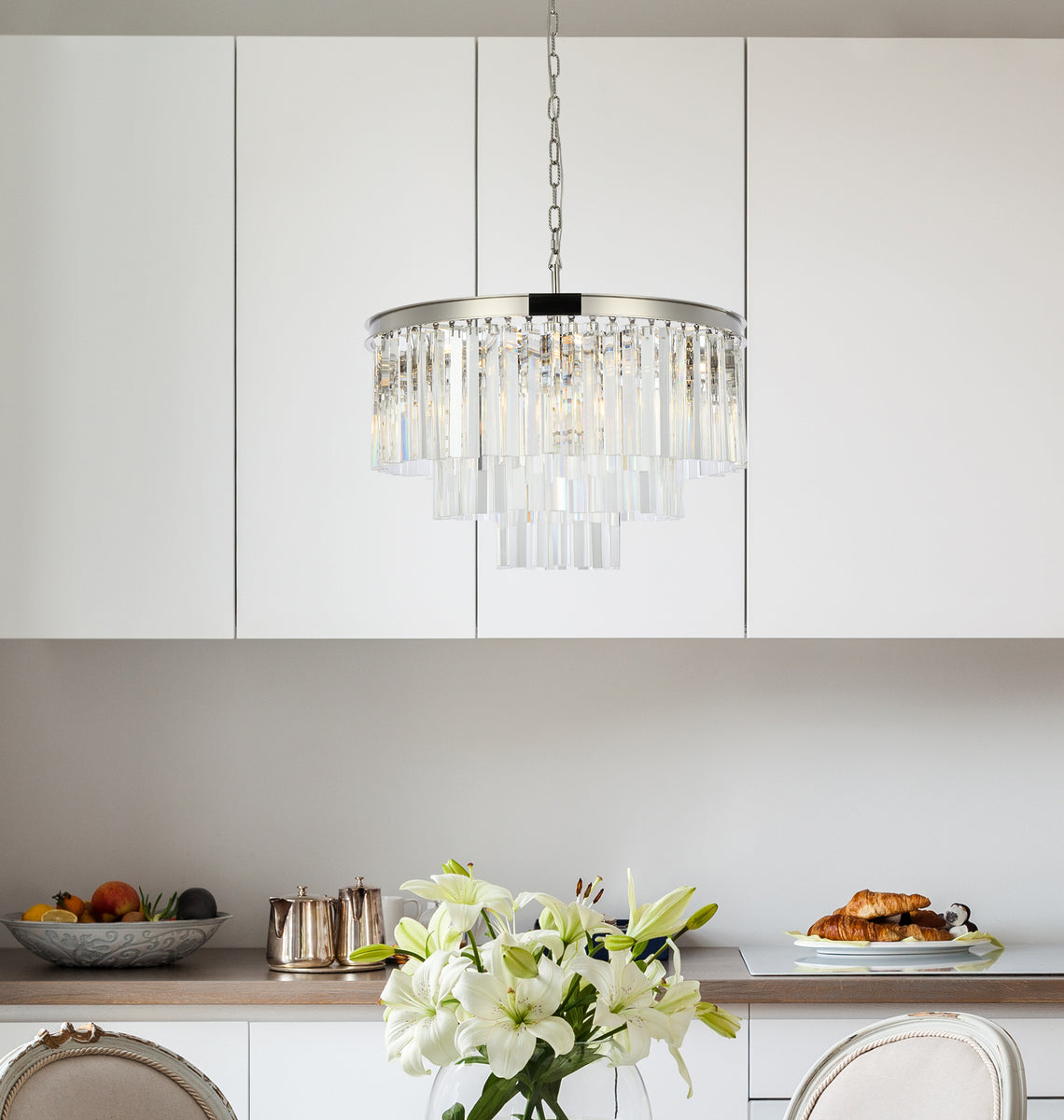 Sydney 9 light polished nickel Chandelier Clear Royal Cut Crystal