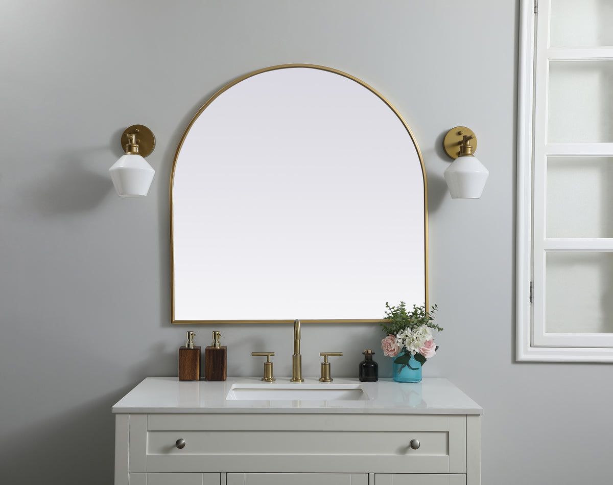 Metal Frame Arch Mirror 36x36 Inch in Brass