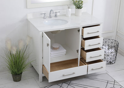42 inch Single Bathroom Vanity in White with Backsplash