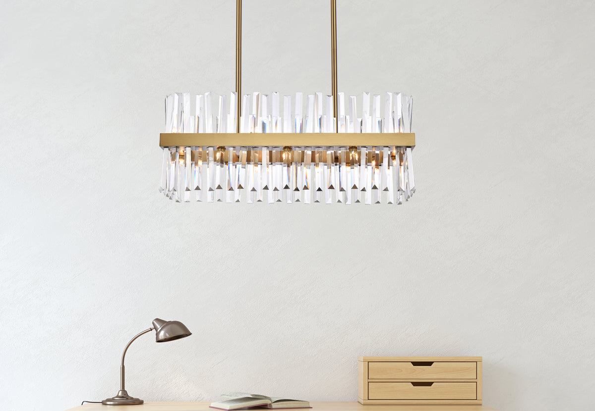 Serephina 30 inch crystal rectangle chandelier light in satin gold