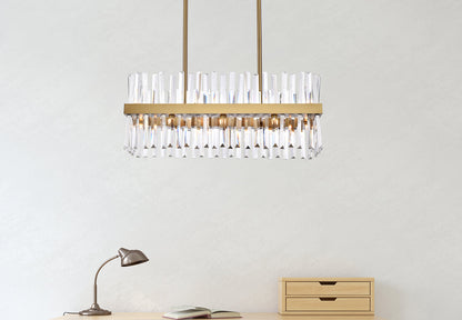 Serephina 30 inch crystal rectangle chandelier light in satin gold