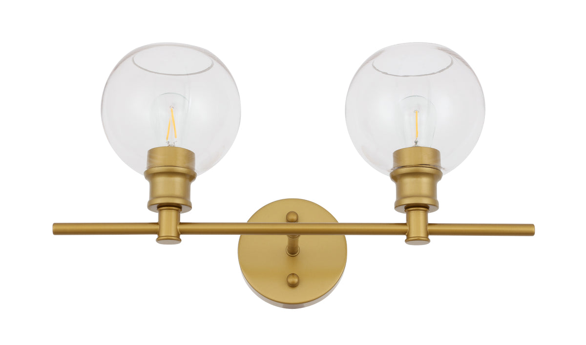 Collier 2 light Brass and Clear glass Wall sconce