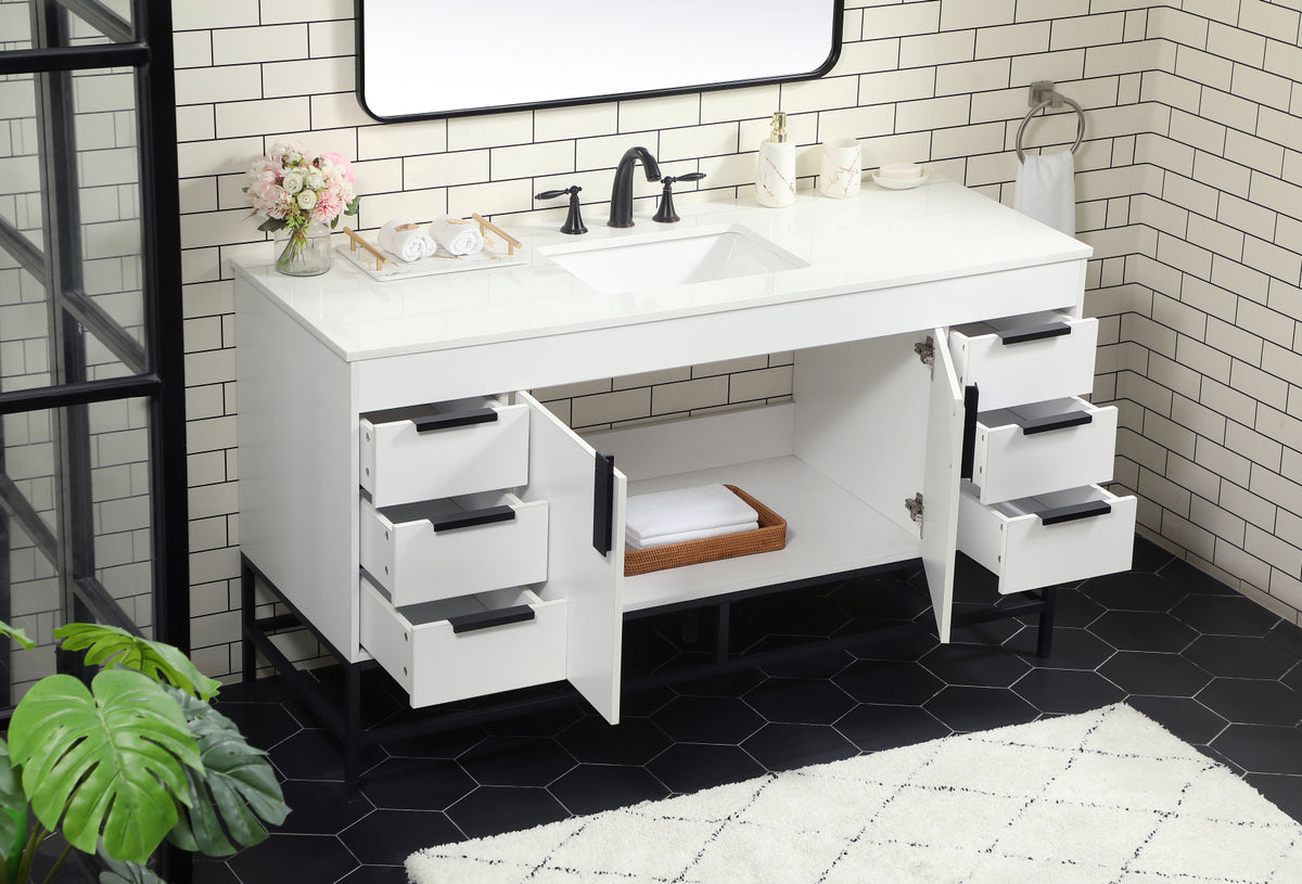 60 inch Single bathroom vanity in white