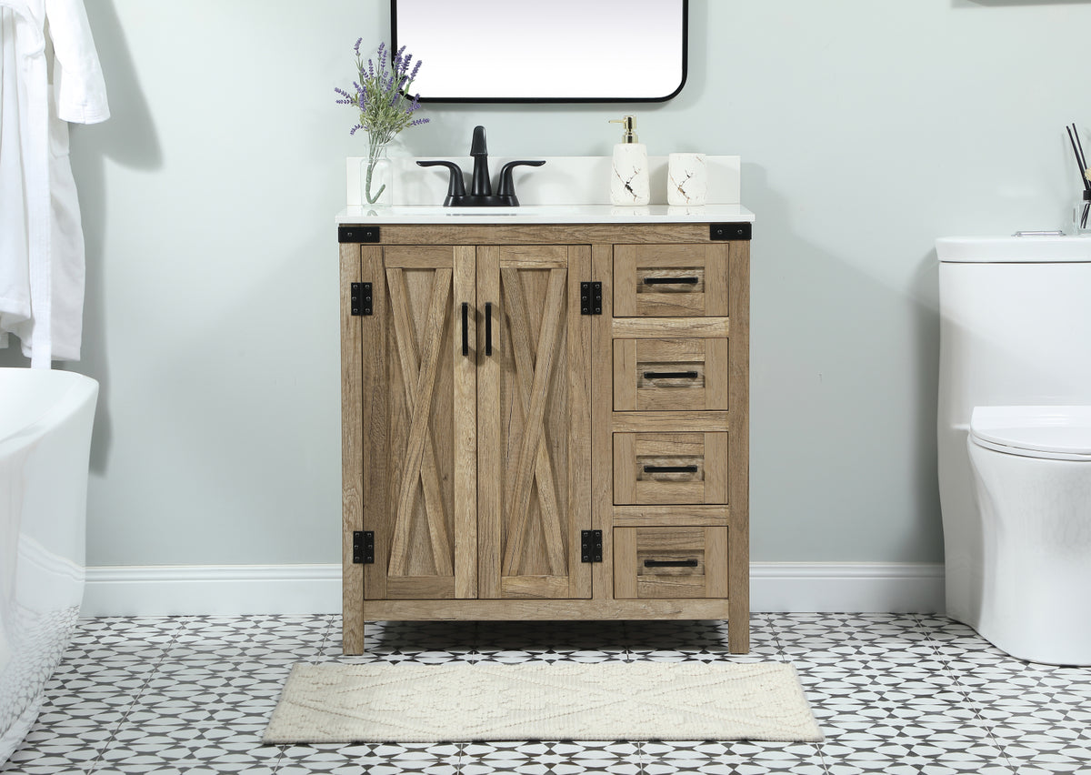 32 inch Single bathroom vanity in natural oak with backsplash