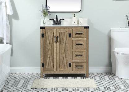 32 inch Single bathroom vanity in natural oak with backsplash