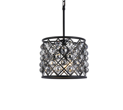 Madison 4 light Matte Black Pendant Silver Shade (Grey) Royal Cut Crystal