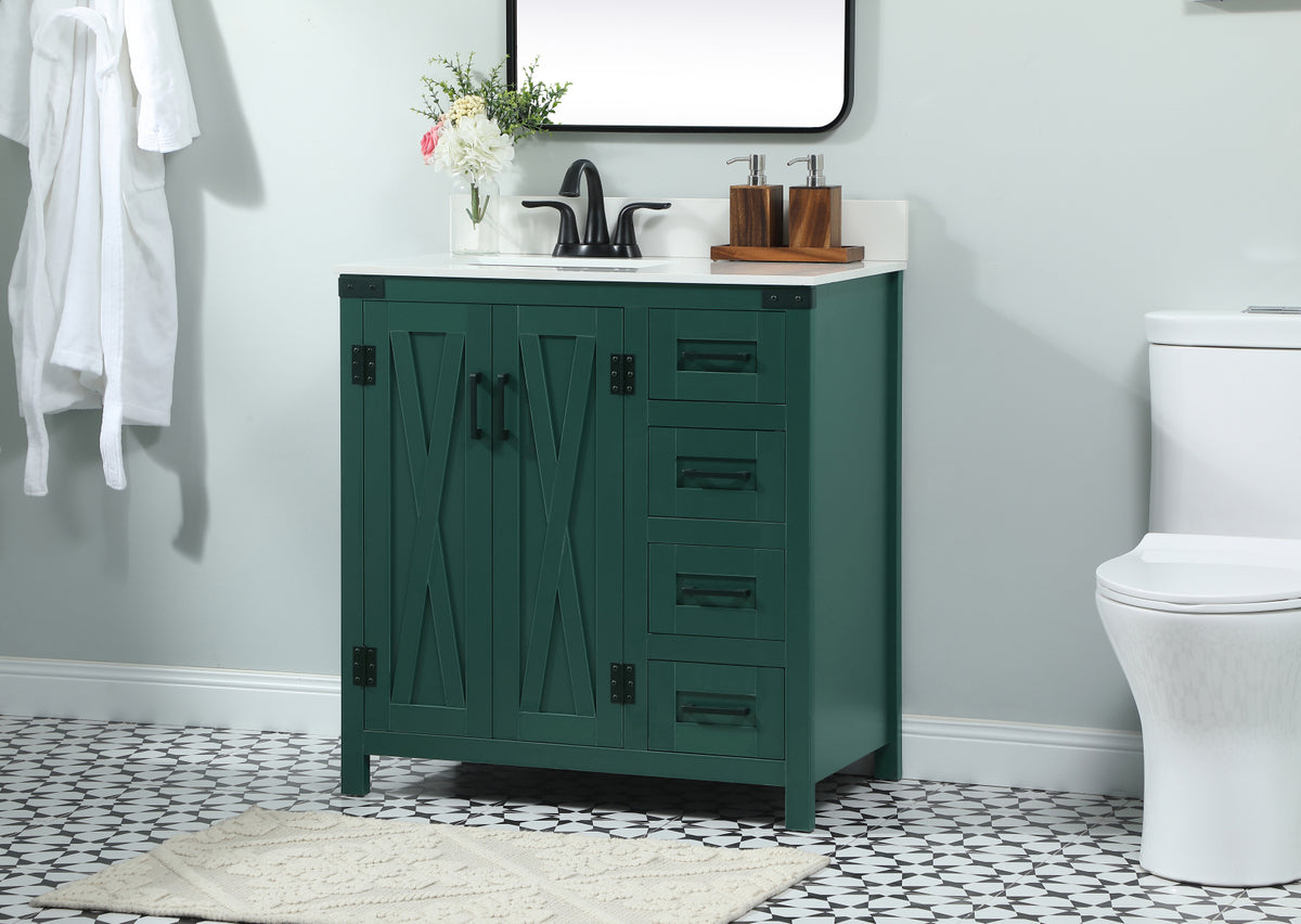 32 inch Single bathroom vanity in green with backsplash