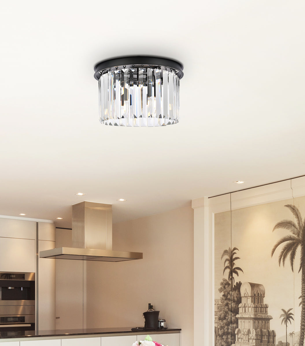 Sydney 3 light Matte Black Flush Mount Clear Royal Cut Crystal