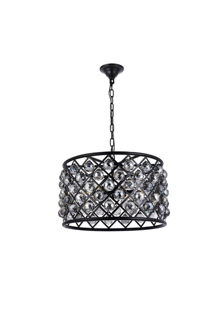 Madison 6 light Matte Black Pendant Silver Shade (Grey) Royal Cut Crystal