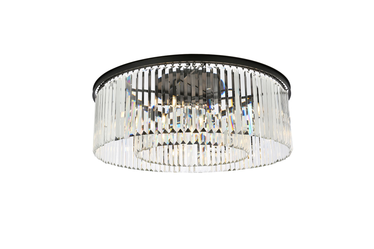Sydney 10 light Matte Black Flush Mount Clear Royal Cut Crystal