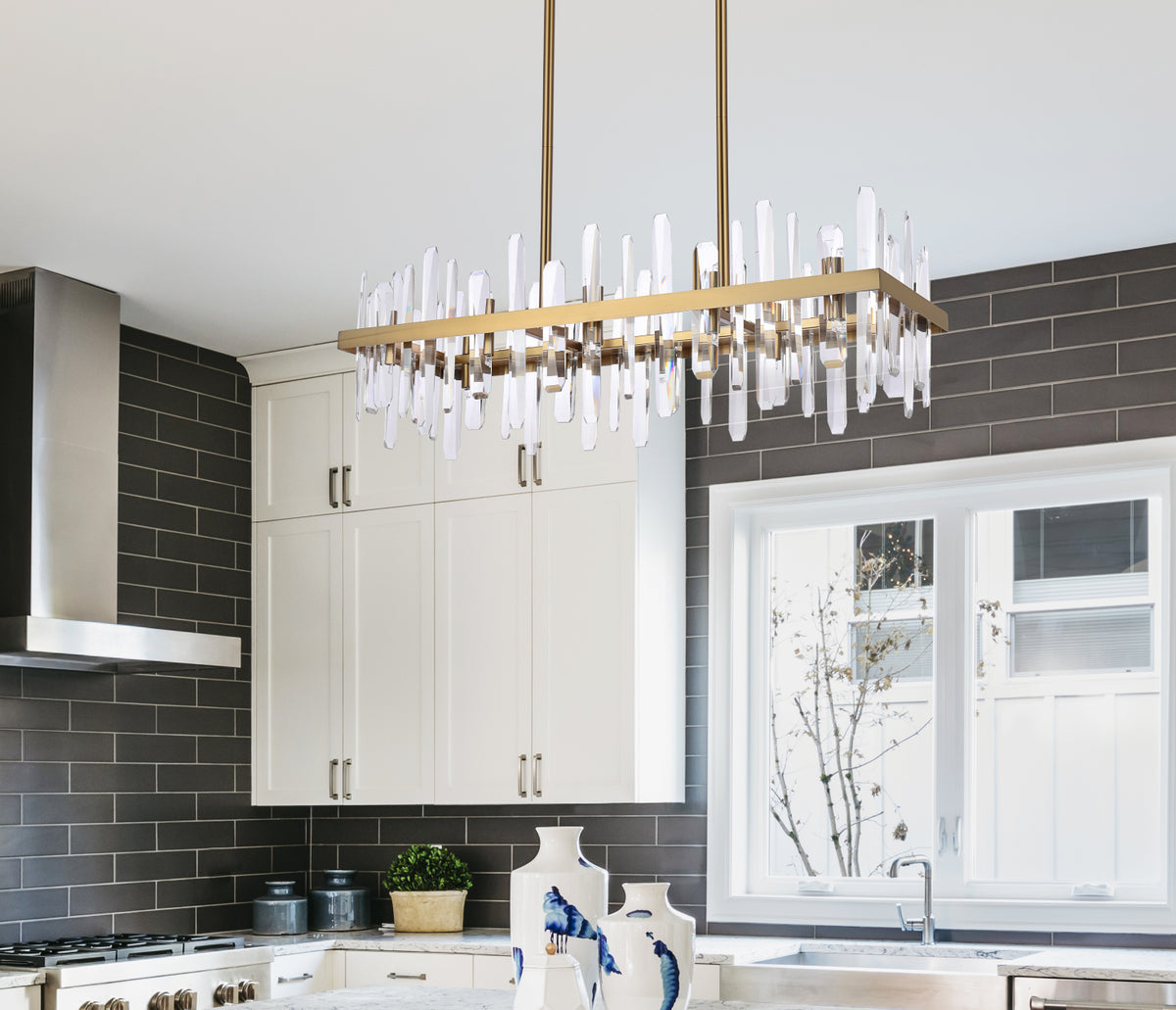 Serena 36 inch crystal rectangle chandelier in satin gold