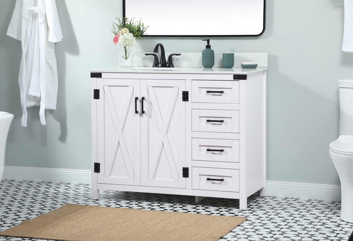 42 inch Single bathroom vanity in white with backsplash