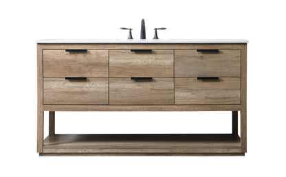 60 Inch SIngle Bathroom Vanity In Natural Oak
