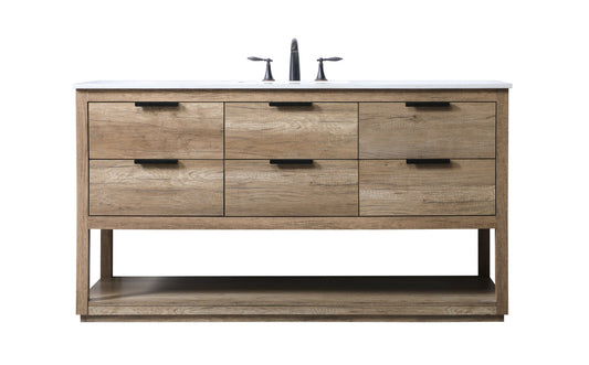 60 Inch SIngle Bathroom Vanity In Natural Oak