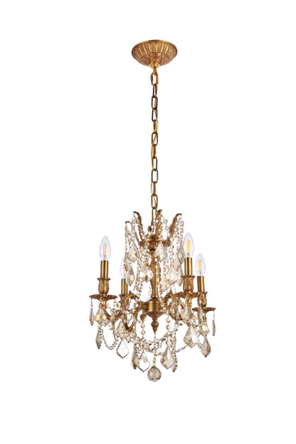 Rosalia 4 light French Gold Pendant Golden Teak (Smoky) Royal Cut Crystal