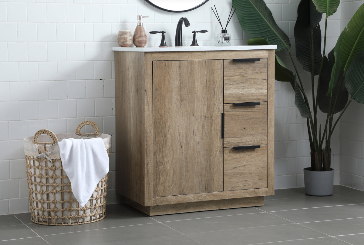 30 Inch SIngle Bathroom Vanity In Natural Oak
