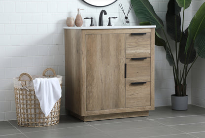 30 Inch SIngle Bathroom Vanity In Natural Oak