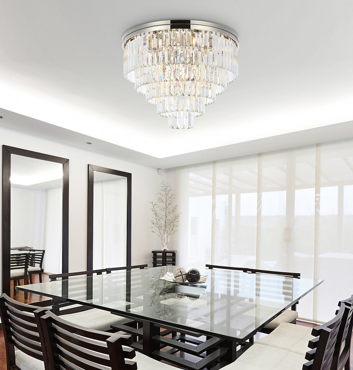 Sydney 17 light polished nickel Flush Mount Clear Royal Cut Crystal