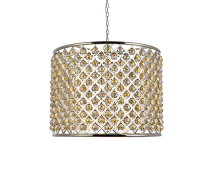 Madison 12 light polished nickel Chandelier Golden Teak (Smoky) Royal Cut Crystal