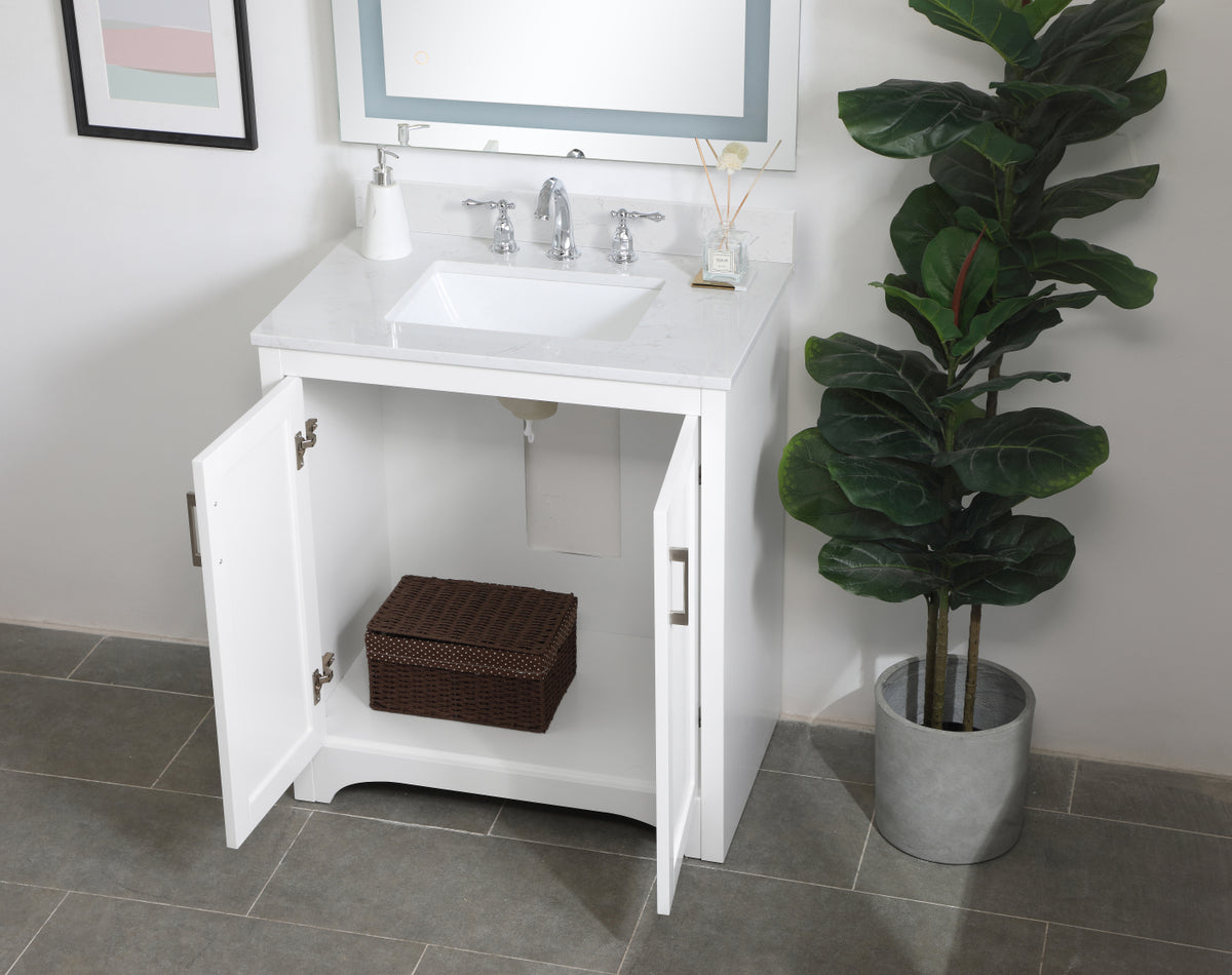 30 inch Single Bathroom Vanity in White with Backsplash