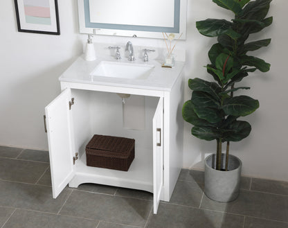 30 inch Single Bathroom Vanity in White with Backsplash