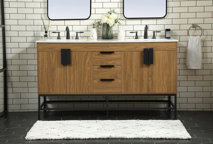 60 inch double bathroom vanity in walnut brown