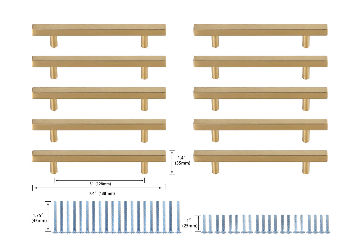 Dior 5" Center to Center Brass Bar Pull Multipack (set of 10)
