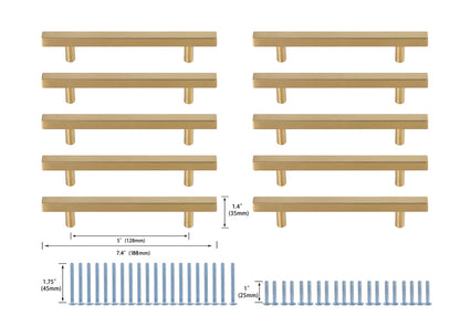 Dior 5" Center to Center Brass Bar Pull Multipack (set of 10)