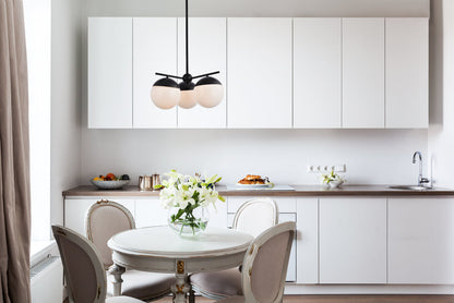 Eclipse 3 Lights Black Pendant With Frosted White Glass