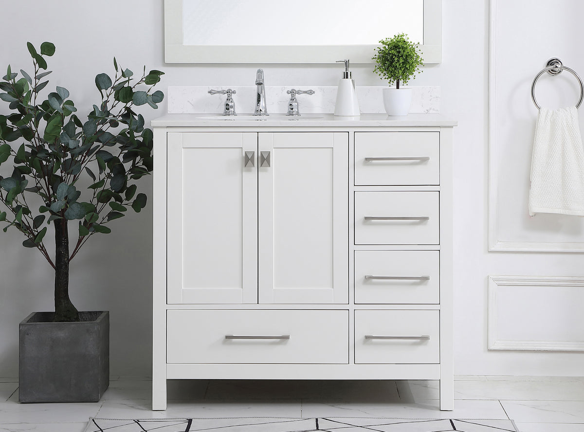 36 inch Single Bathroom Vanity in White with Backsplash
