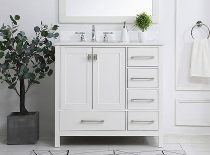 36 inch Single Bathroom Vanity in White with Backsplash