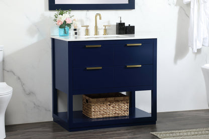 36 inch Single bathroom vanity in blue with backsplash