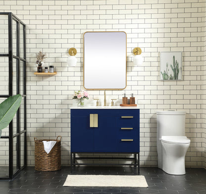 36 inch Single bathroom vanity in blue with backsplash