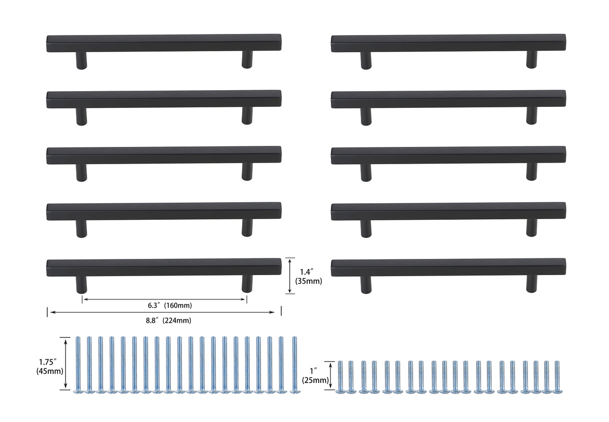 Dior 6-5/16" Center to Center Matte Black Bar Pull Multipack (set of 10)