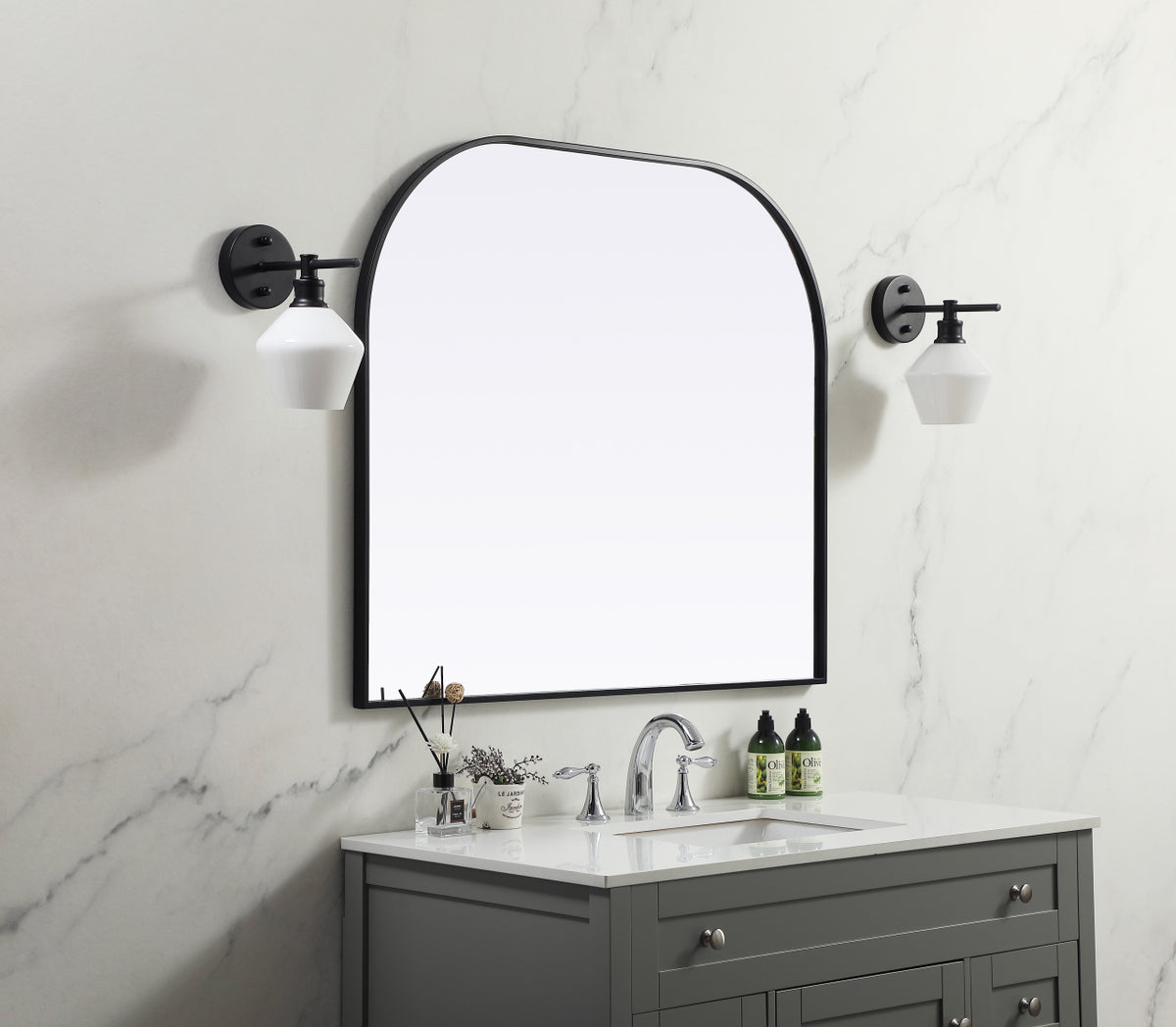 Metal Frame Arch Mirror 40x34 Inch in Black