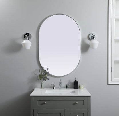 Metal Frame Oval Mirror 27x40 Inch in Silver
