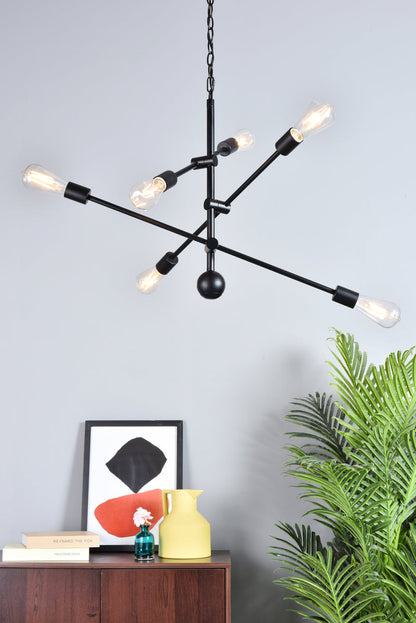 Axel 6 lights black pendant with chain