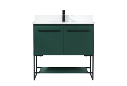 36 inch Single bathroom vanity in green with backsplash