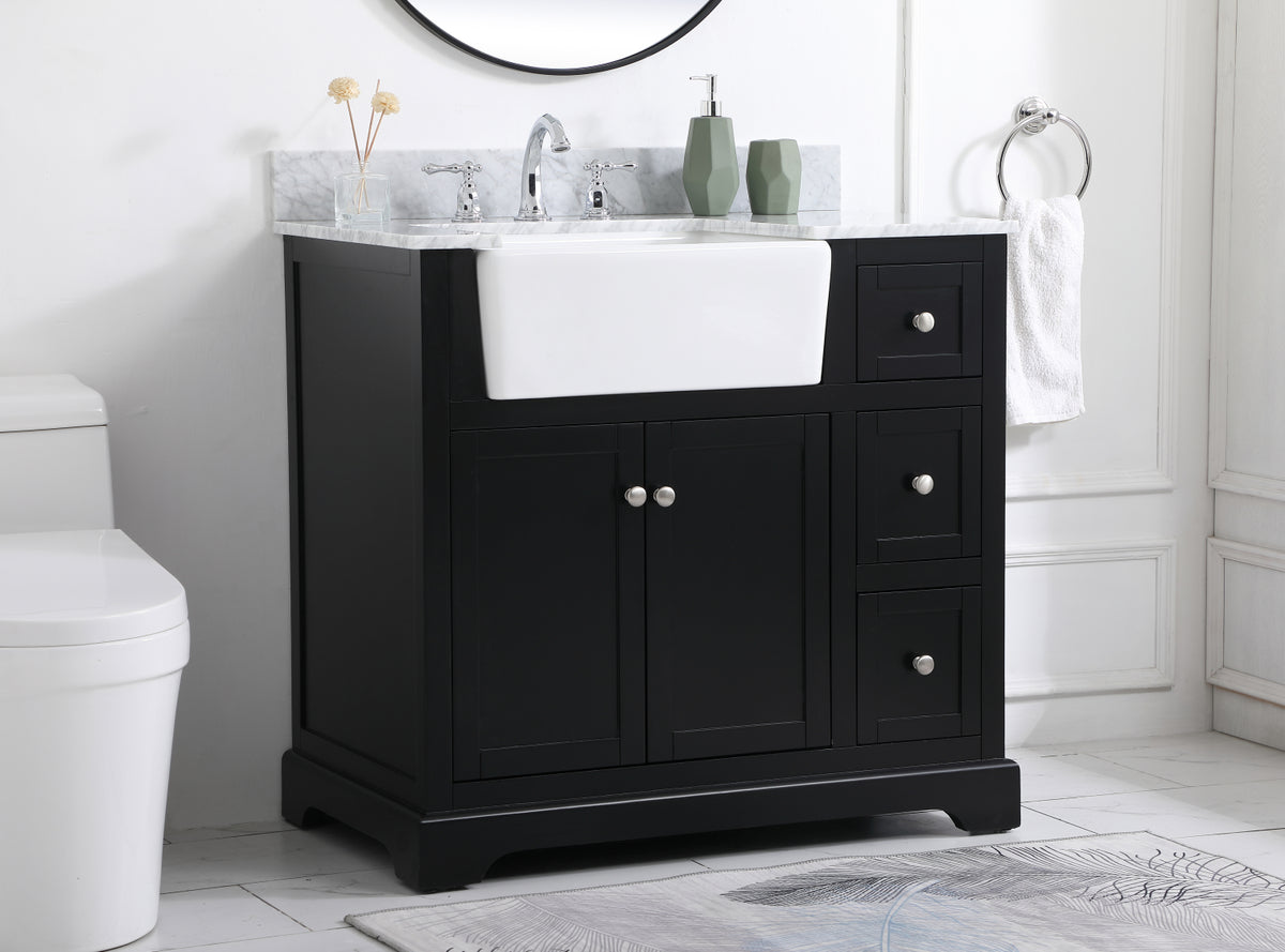 36 inch Single bathroom vanity in black with backsplash