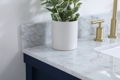 36 inch Single bathroom vanity in blue with backsplash