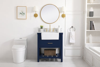 30 inch Single bathroom vanity in blue with backsplash