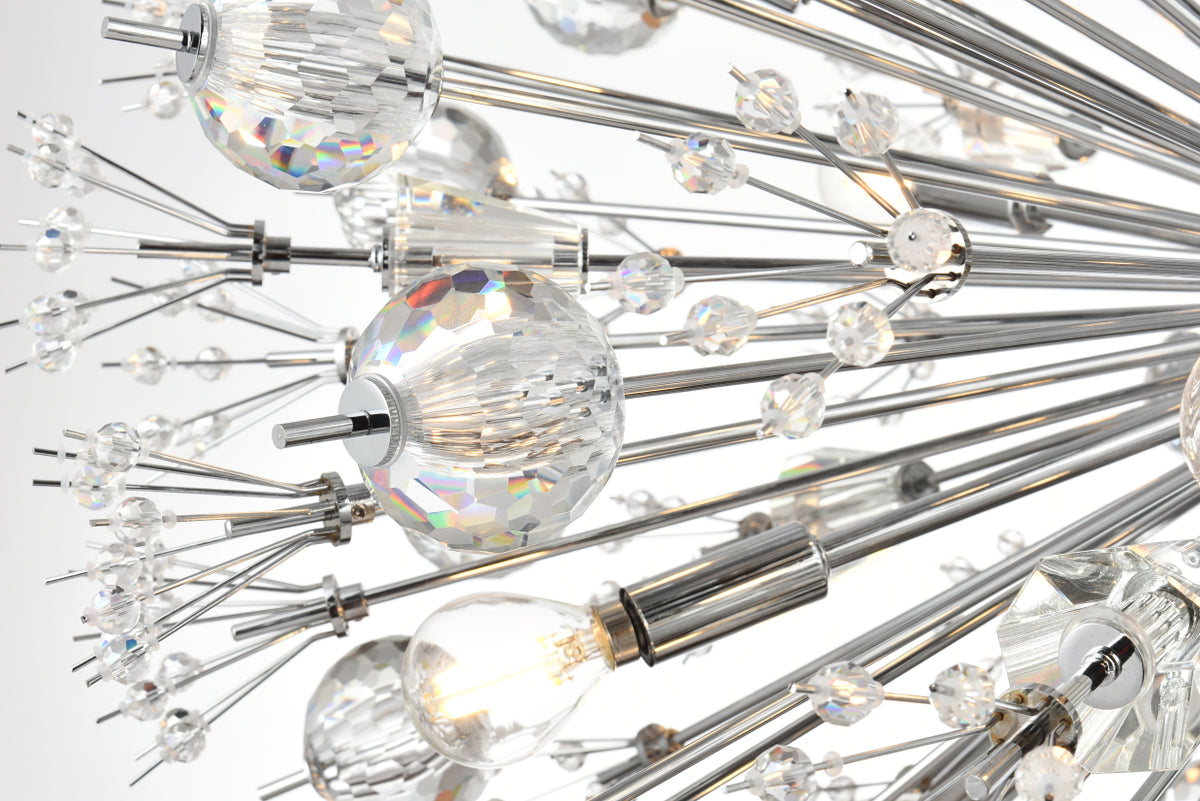 Vera 44 inch three tiers crystal starburst chandelier in chrome