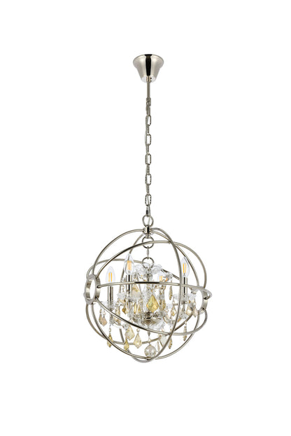 Geneva 4 light polished nickel Pendant Golden Teak (Smoky) Royal Cut crystal