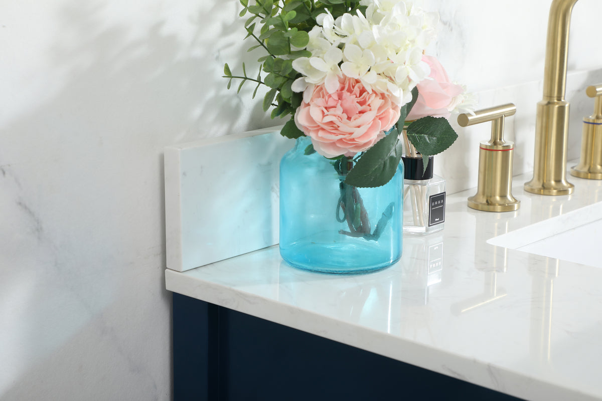 36 inch Single bathroom vanity in blue with backsplash