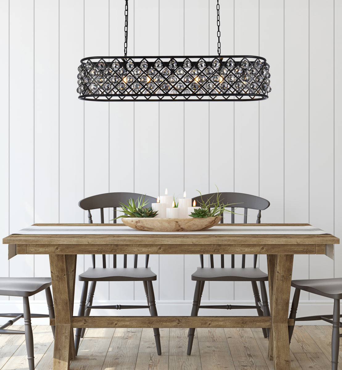 Madison 7 light Matte Black Chandelier Silver Shade (Grey) Royal Cut Crystal
