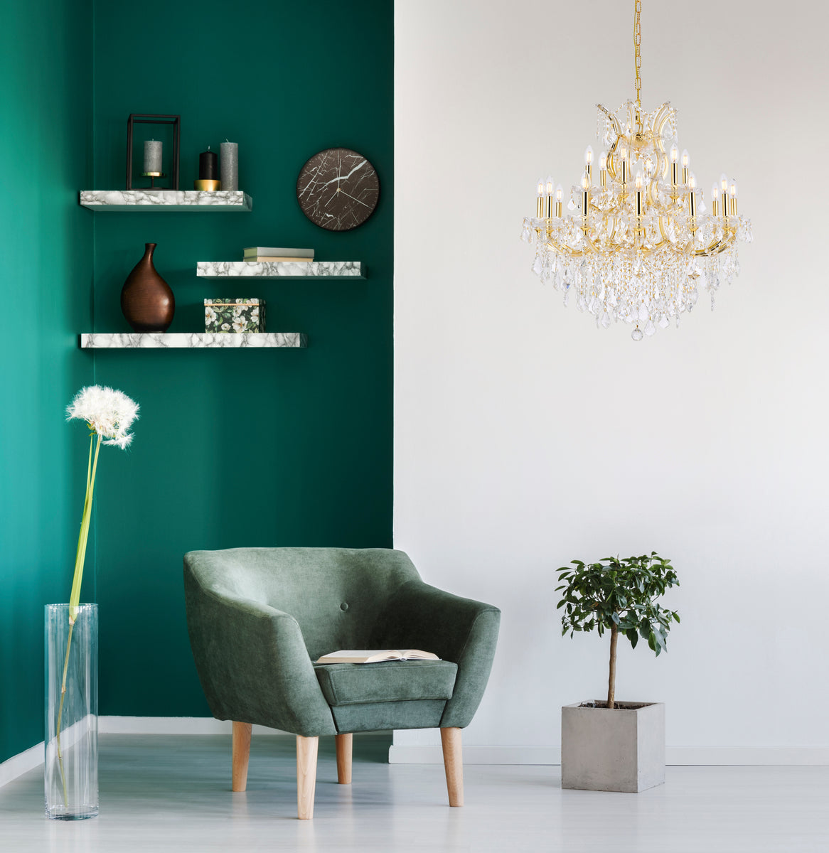 Maria Theresa 19 light Gold Chandelier Clear Royal Cut Crystal