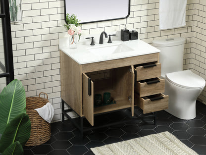 36 inch Single bathroom vanity in natural oak with backsplash