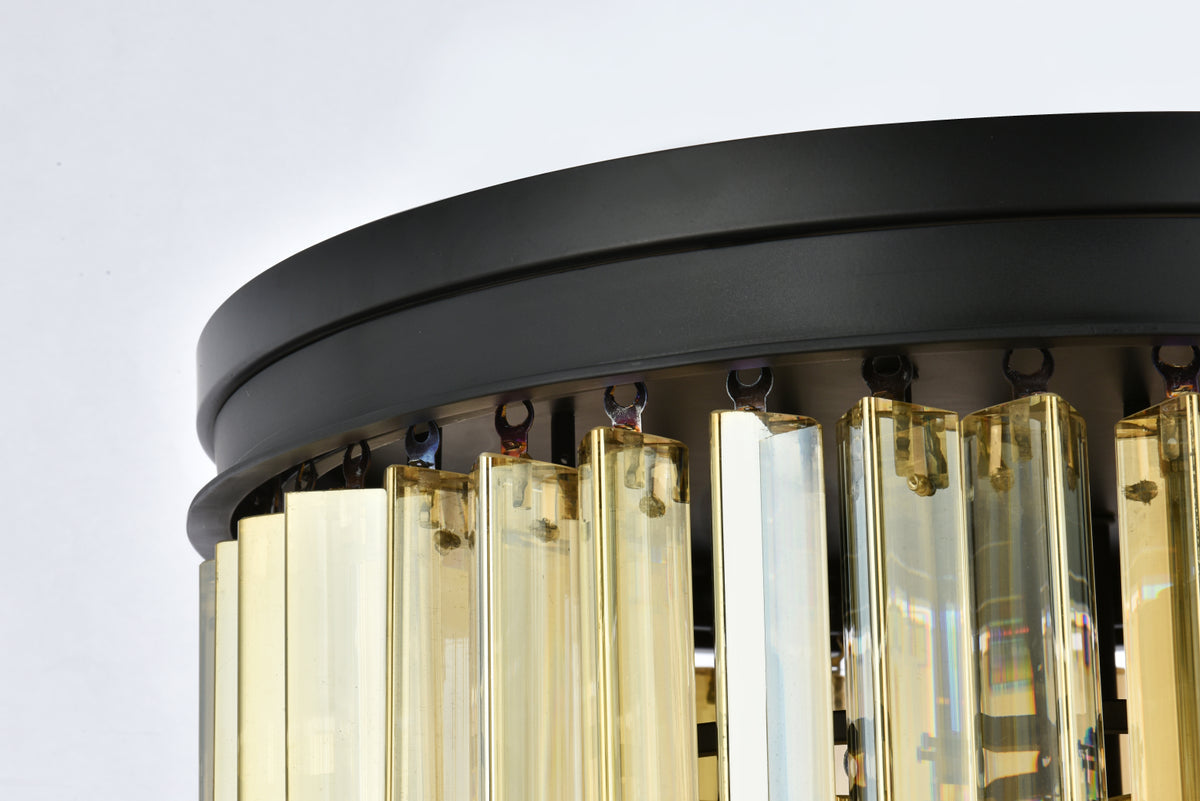 Sydney 9 light Matte Black Flush Mount Golden Teak (Smoky) Royal Cut Crystal