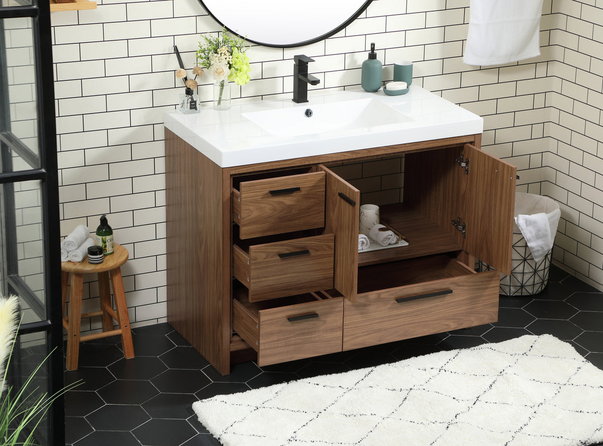 42 inch Single bathroom vanity in walnut brown